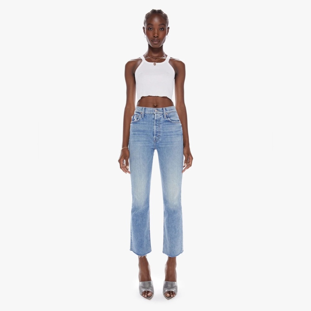 MOTHER Light Blue Straight Crop Jeans